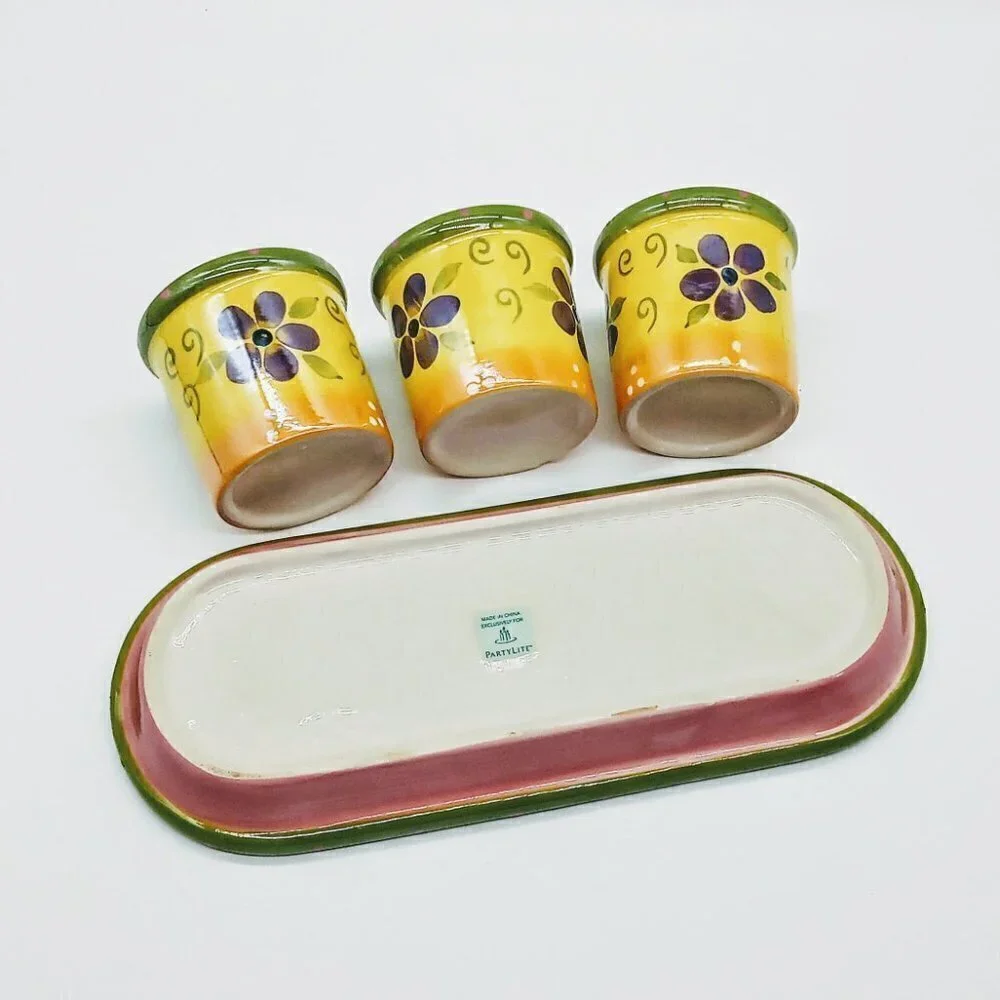 PartyLite Flower Trio Votive Candle Holders Tray